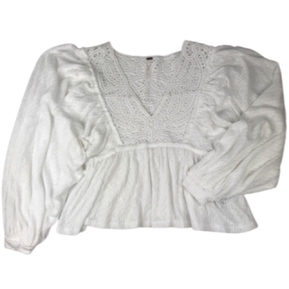 FREE PEOPLE Sweater Lace Trim V-Neck Knit Crop - Picture 3 of 8